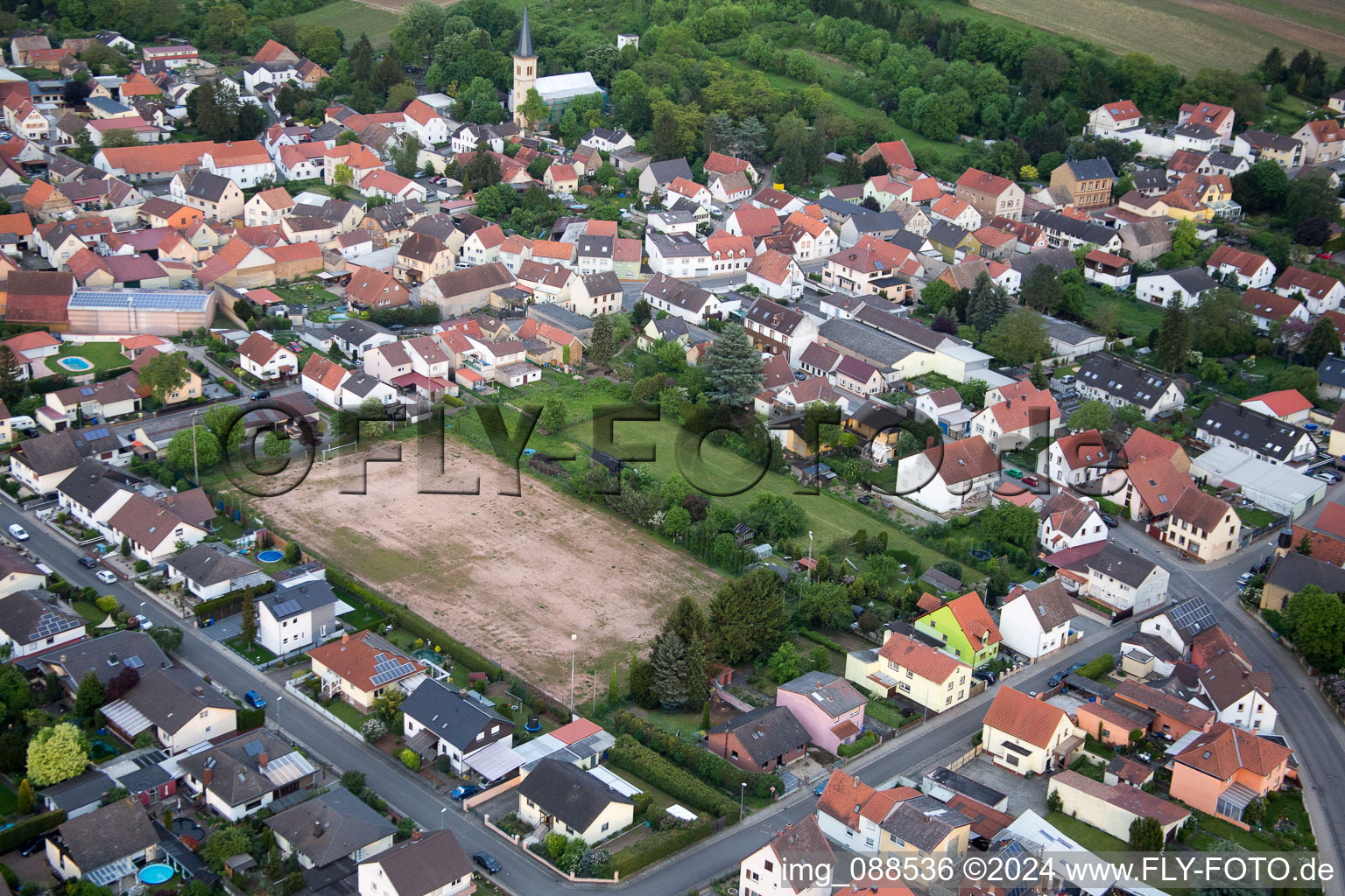 Aerial view of Village view in the district Heßloch in Dittelsheim-Heßloch in the state Rhineland-Palatinate, Germany