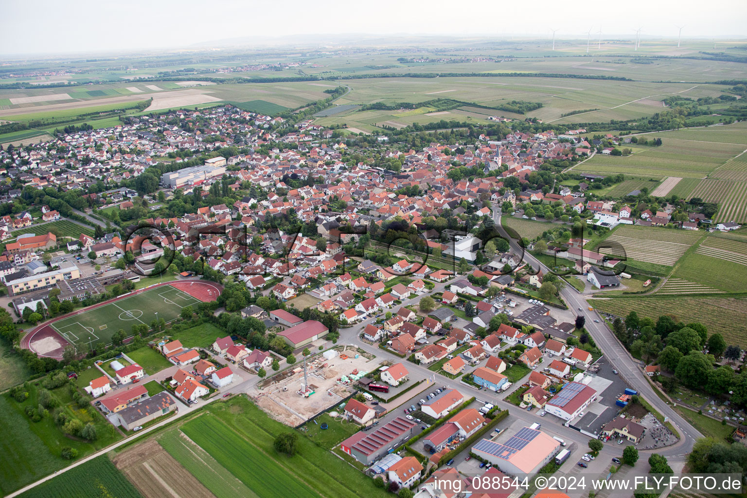 Westhofen in the state Rhineland-Palatinate, Germany from above