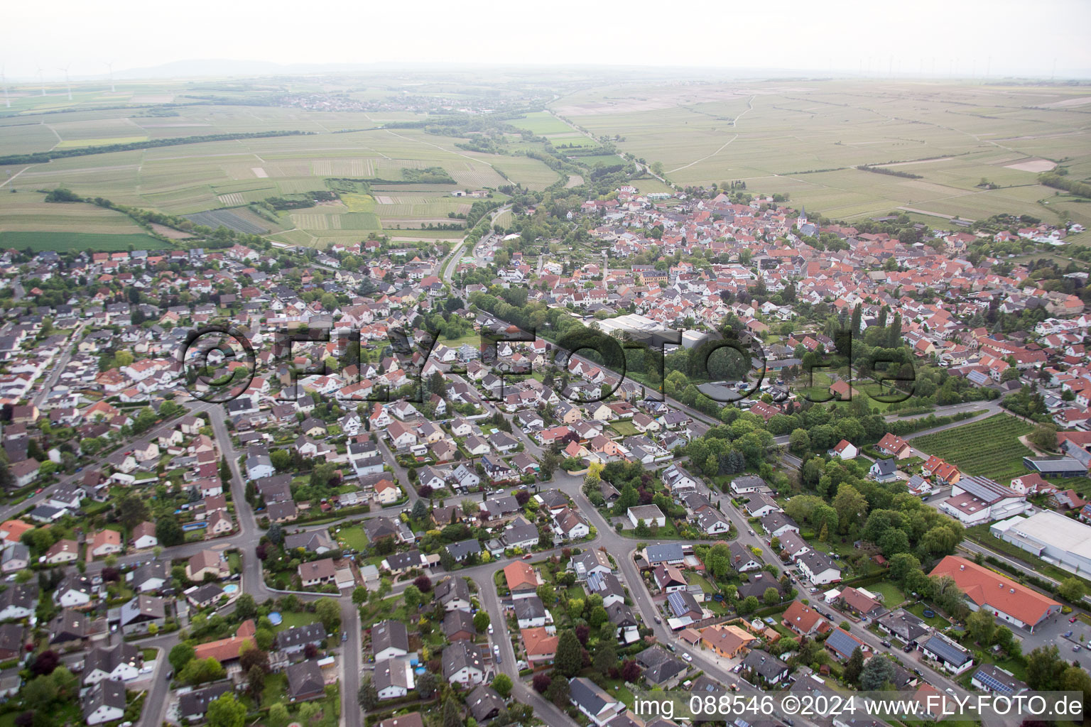 Westhofen in the state Rhineland-Palatinate, Germany seen from above