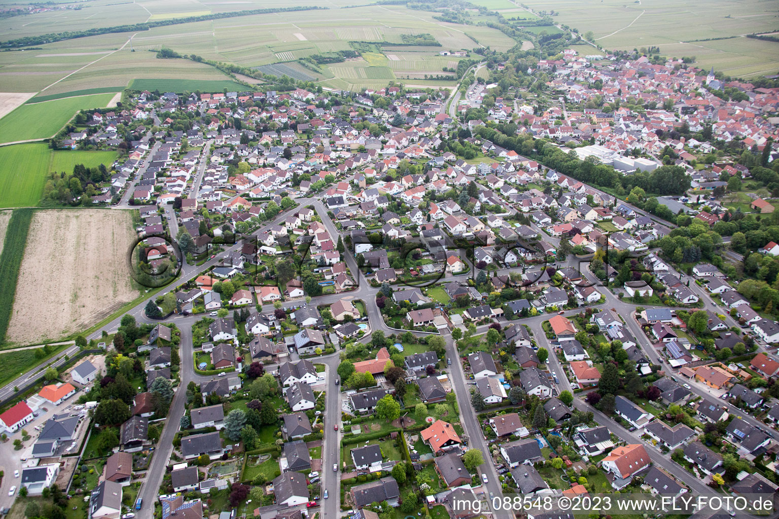 Bird's eye view of Westhofen in the state Rhineland-Palatinate, Germany