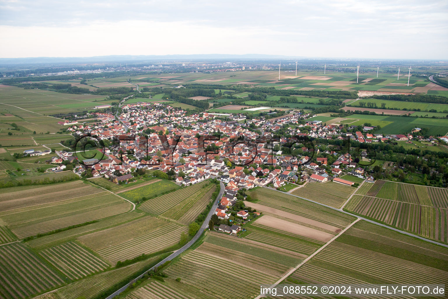 Oblique view of District Abenheim in Worms in the state Rhineland-Palatinate, Germany