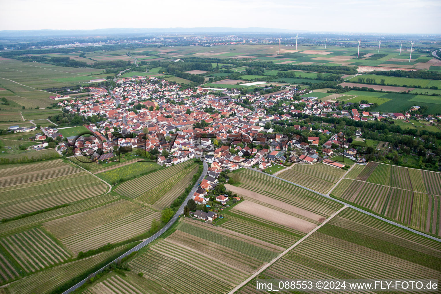 District Abenheim in Worms in the state Rhineland-Palatinate, Germany from above