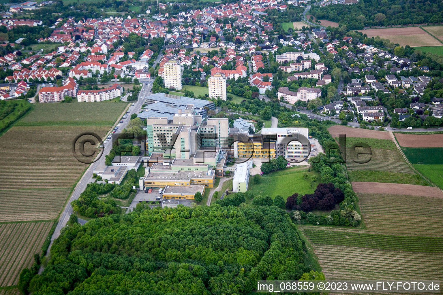Aerial view of Clinic in the district Herrnsheim in Worms in the state Rhineland-Palatinate, Germany