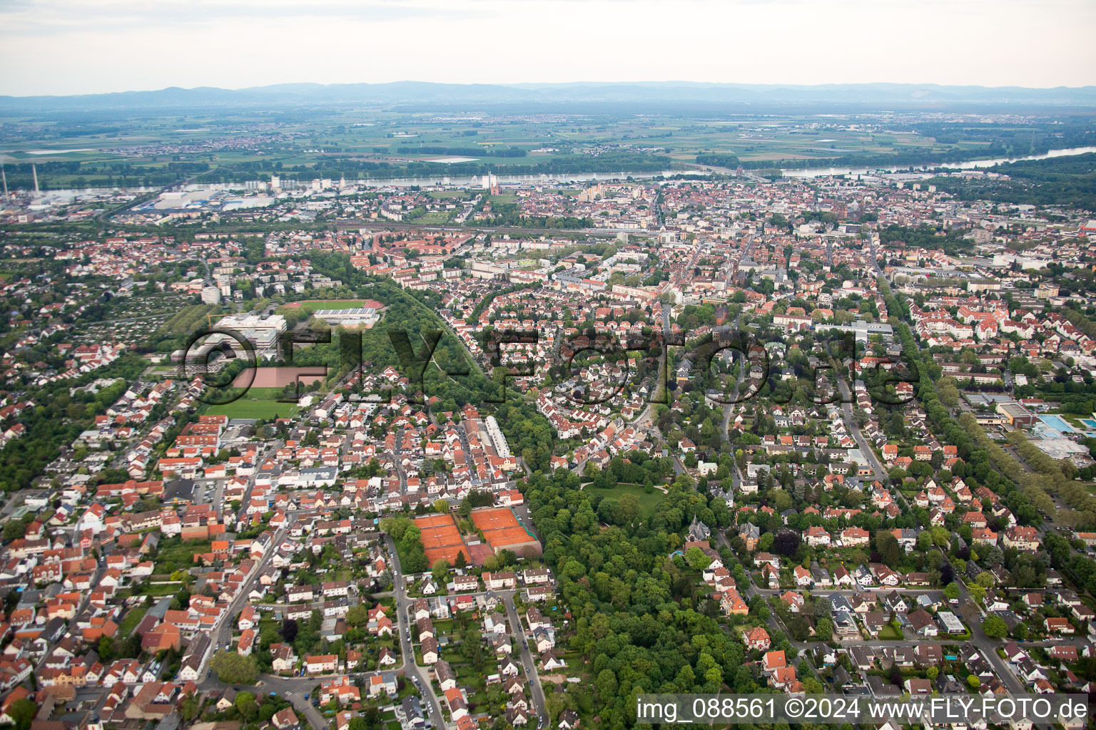 Aerial view of District Hochheim in Worms in the state Rhineland-Palatinate, Germany