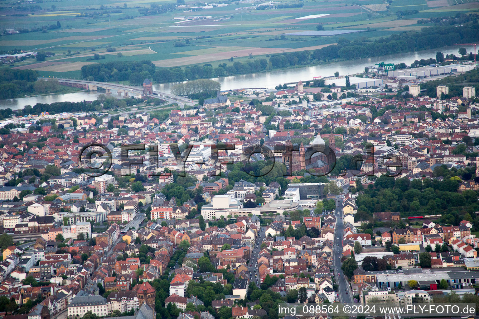 Aerial view of Cathedral in Worms in the state Rhineland-Palatinate, Germany