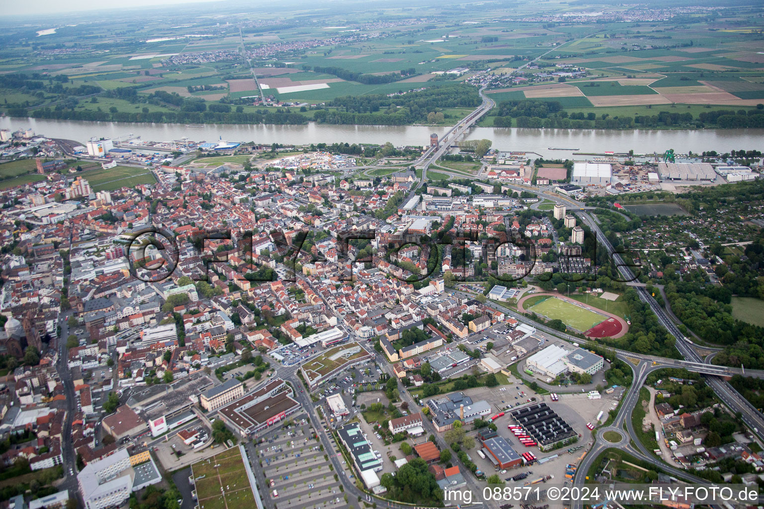 Worms in the state Rhineland-Palatinate, Germany from the plane