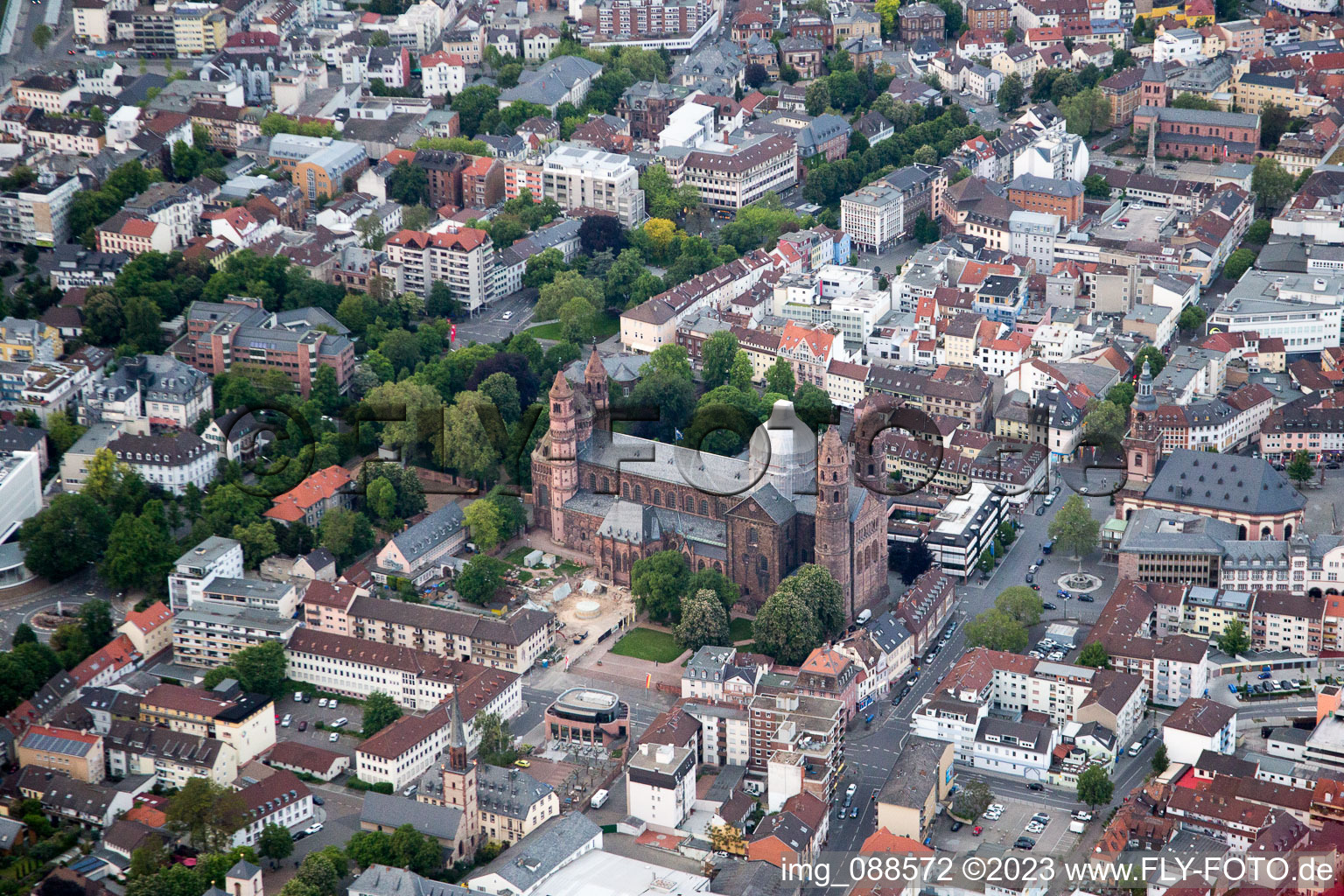 Aerial photograpy of Cathedral in Worms in the state Rhineland-Palatinate, Germany