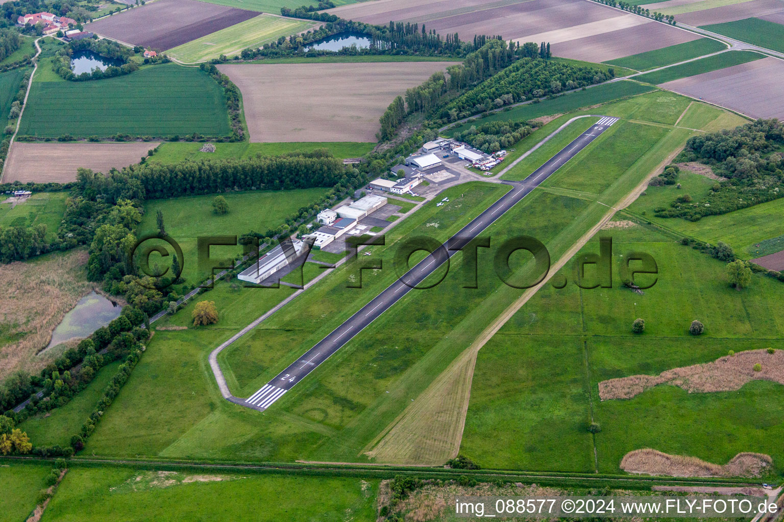 Runway with tarmac terrain of airfield in Worms in the state Rhineland-Palatinate, Germany