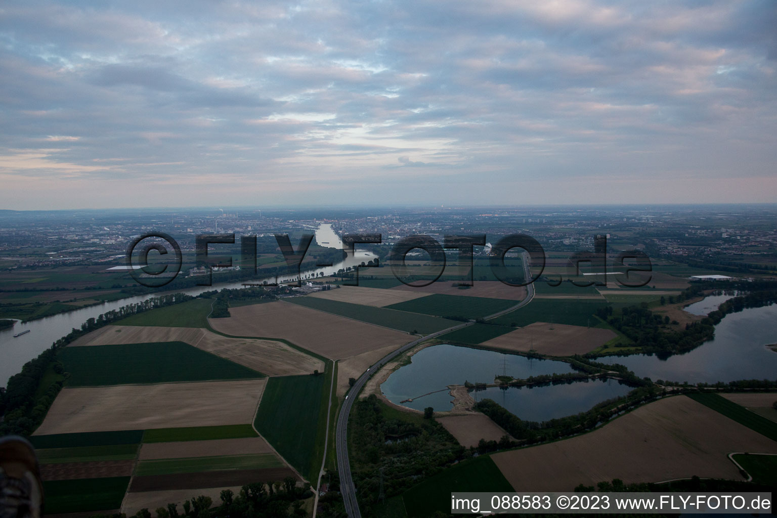 Aerial view of Silver Lake in the district Roxheim in Bobenheim-Roxheim in the state Rhineland-Palatinate, Germany