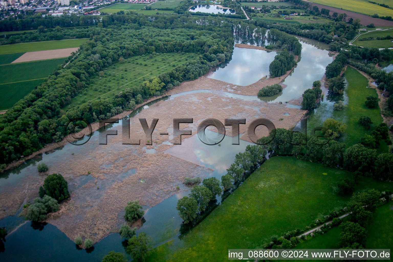 Aerial view of Lampertheimer Altrhein in Lampertheim in the state Hesse, Germany