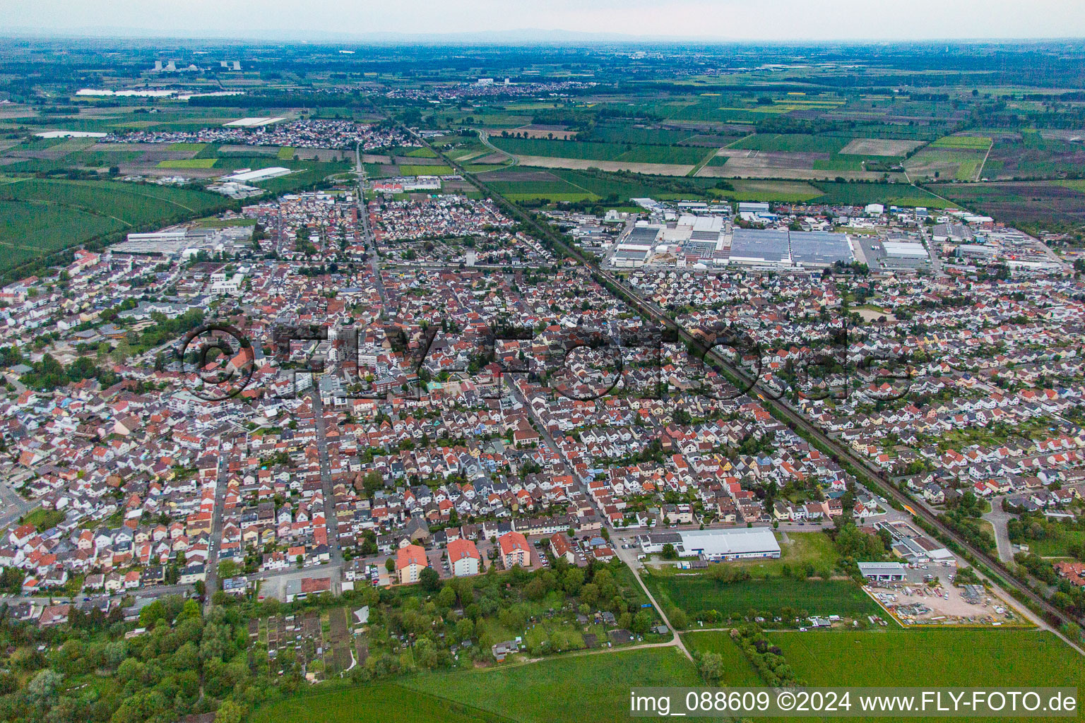 City divided by the railway line in Bürstadt in the state Hesse, Germany