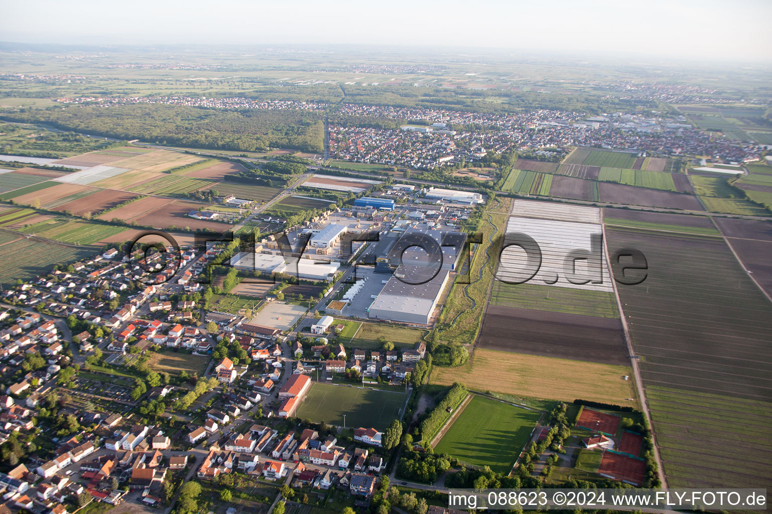 Aerial view of Fußgönheim in the state Rhineland-Palatinate, Germany