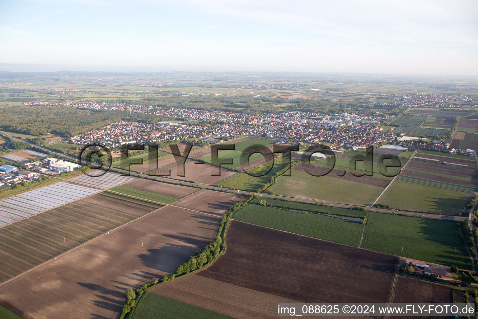 Oblique view of Fußgönheim in the state Rhineland-Palatinate, Germany