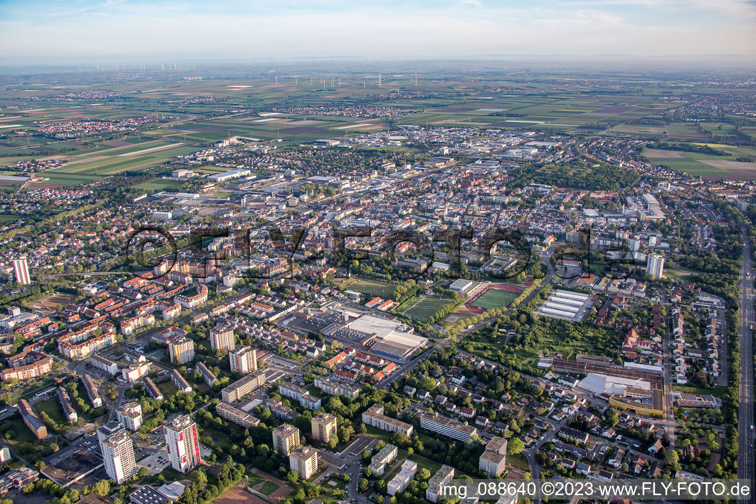 Aerial view of Frankenthal in the state Rhineland-Palatinate, Germany