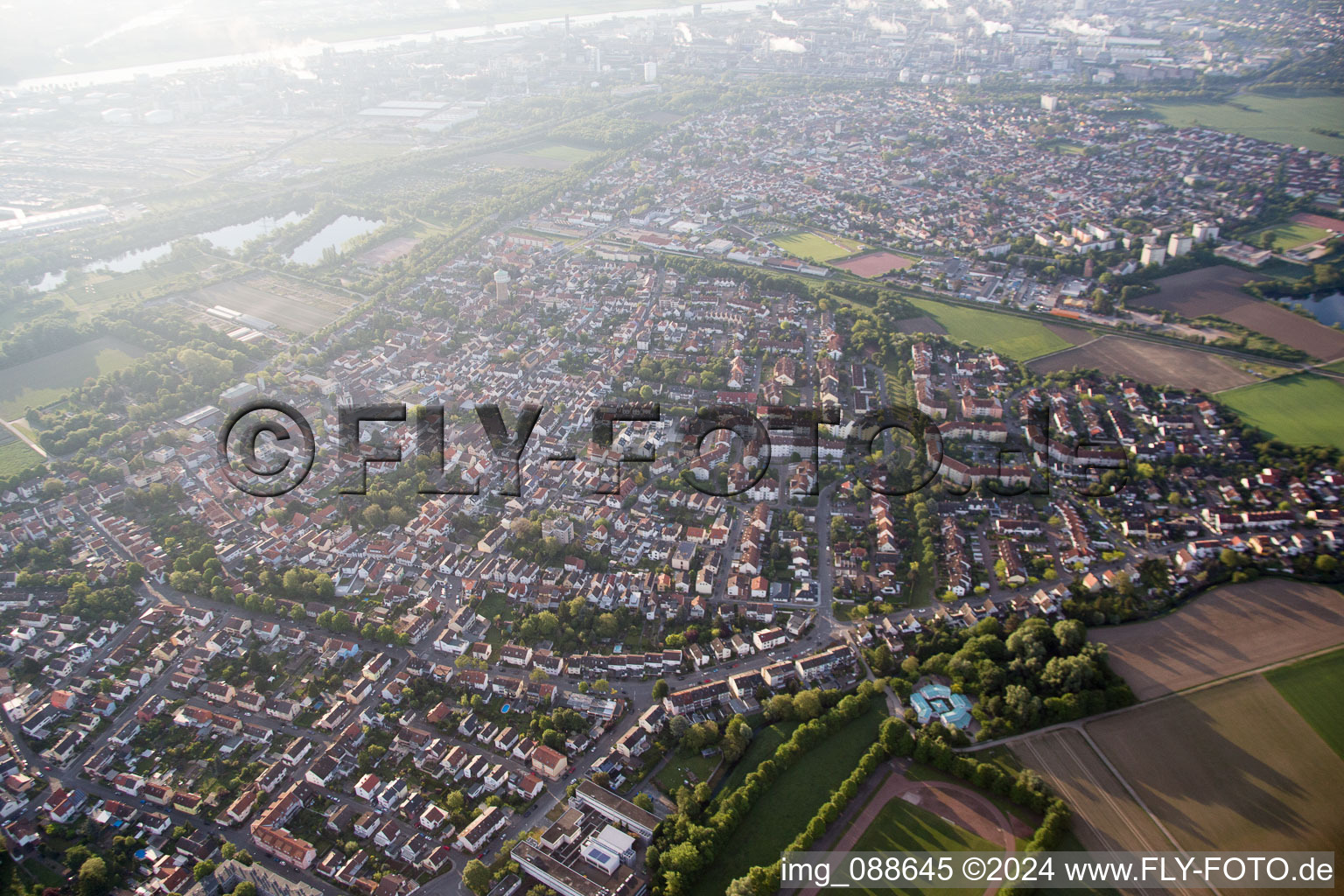 Aerial view of District Edigheim in Ludwigshafen am Rhein in the state Rhineland-Palatinate, Germany