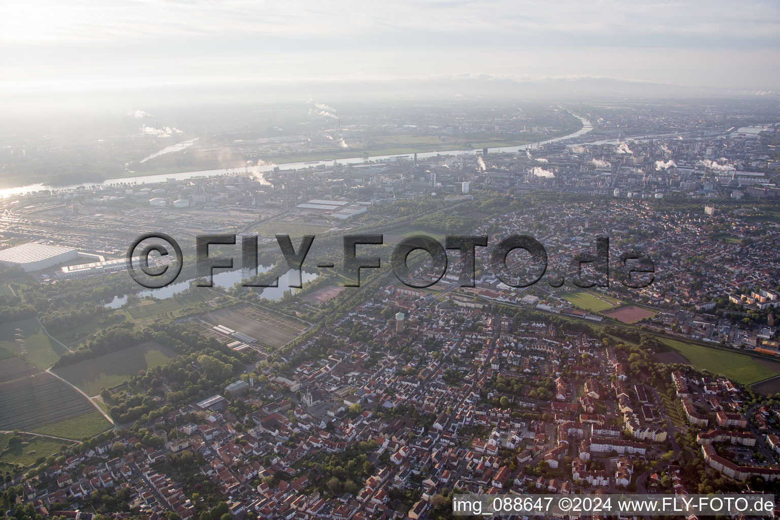 Oblique view of District Edigheim in Ludwigshafen am Rhein in the state Rhineland-Palatinate, Germany