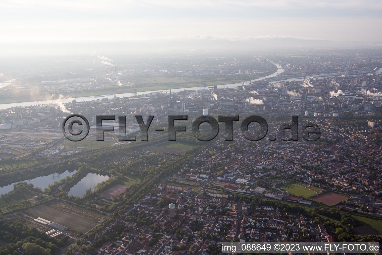 Aerial photograpy of District Oppau in Ludwigshafen am Rhein in the state Rhineland-Palatinate, Germany