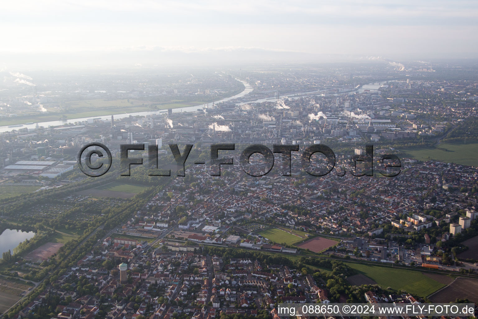 Oblique view of District Oppau in Ludwigshafen am Rhein in the state Rhineland-Palatinate, Germany