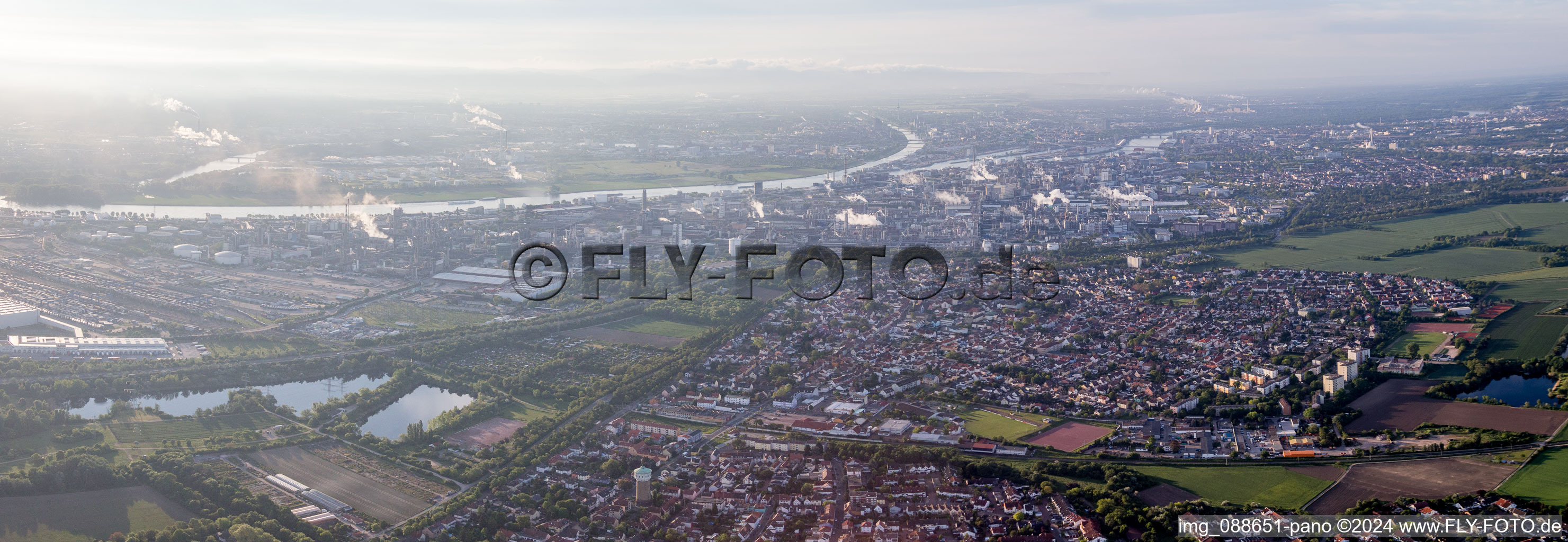 Technical facilities in the industrial area of chemical company BASF at the river Rhine in the district Edigheim in Ludwigshafen am Rhein in the state Rhineland-Palatinate