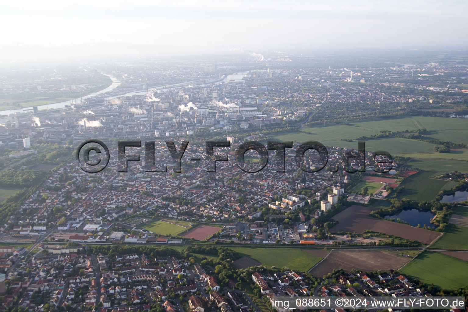 District Oppau in Ludwigshafen am Rhein in the state Rhineland-Palatinate, Germany from above