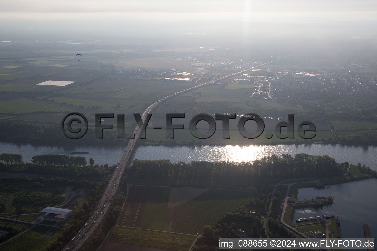 A6 motorway bridge over the Rhine in the district Sandhofen in Mannheim in the state Baden-Wuerttemberg, Germany