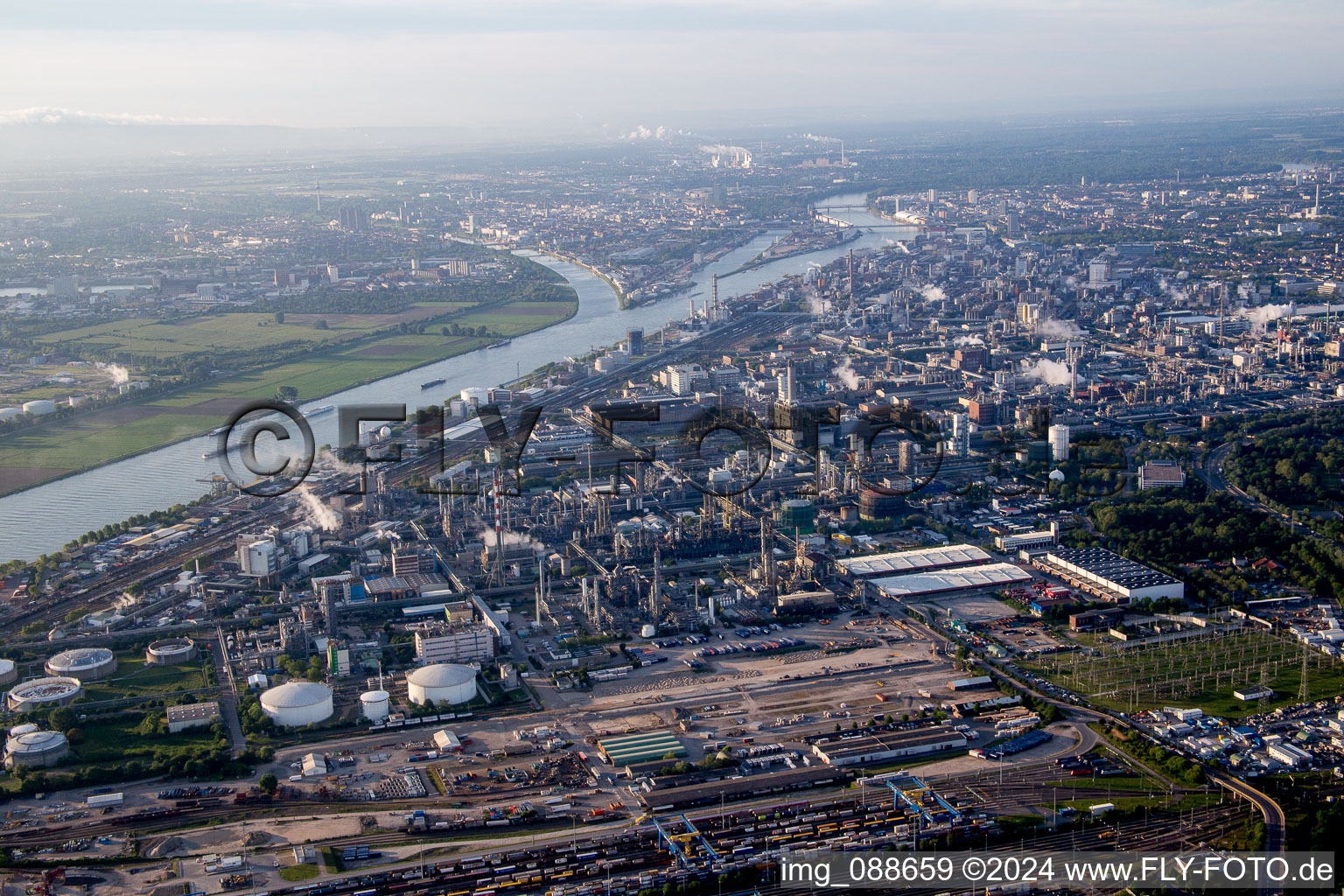 Aerial view of District BASF in Ludwigshafen am Rhein in the state Rhineland-Palatinate, Germany