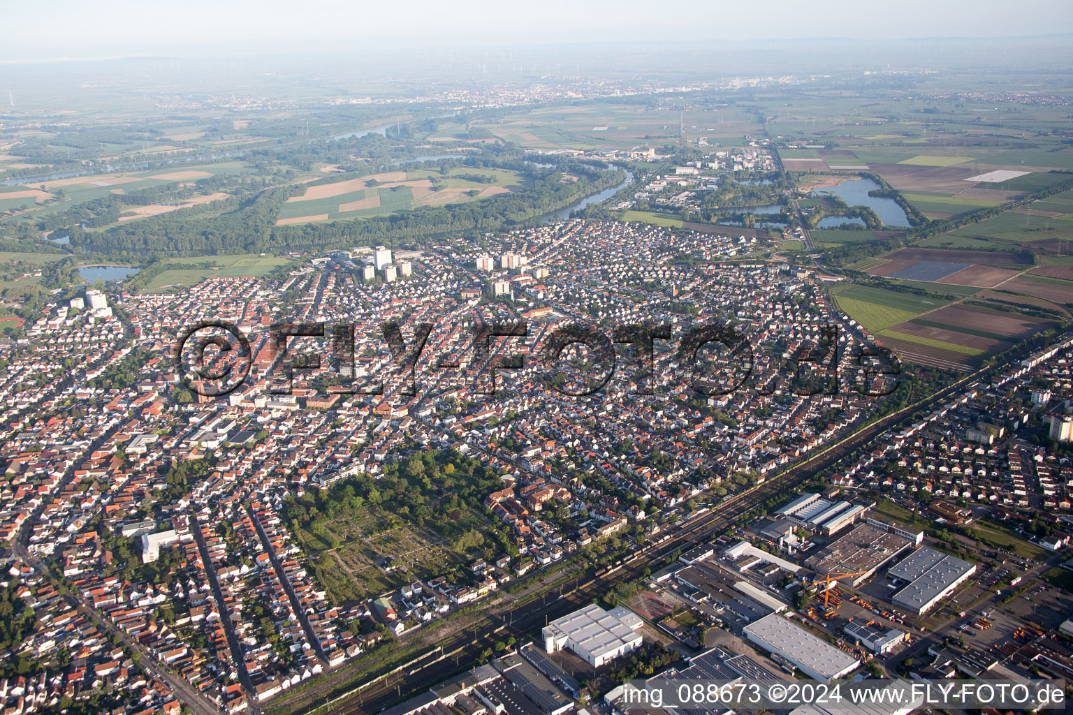 Lampertheim in the state Hesse, Germany from above