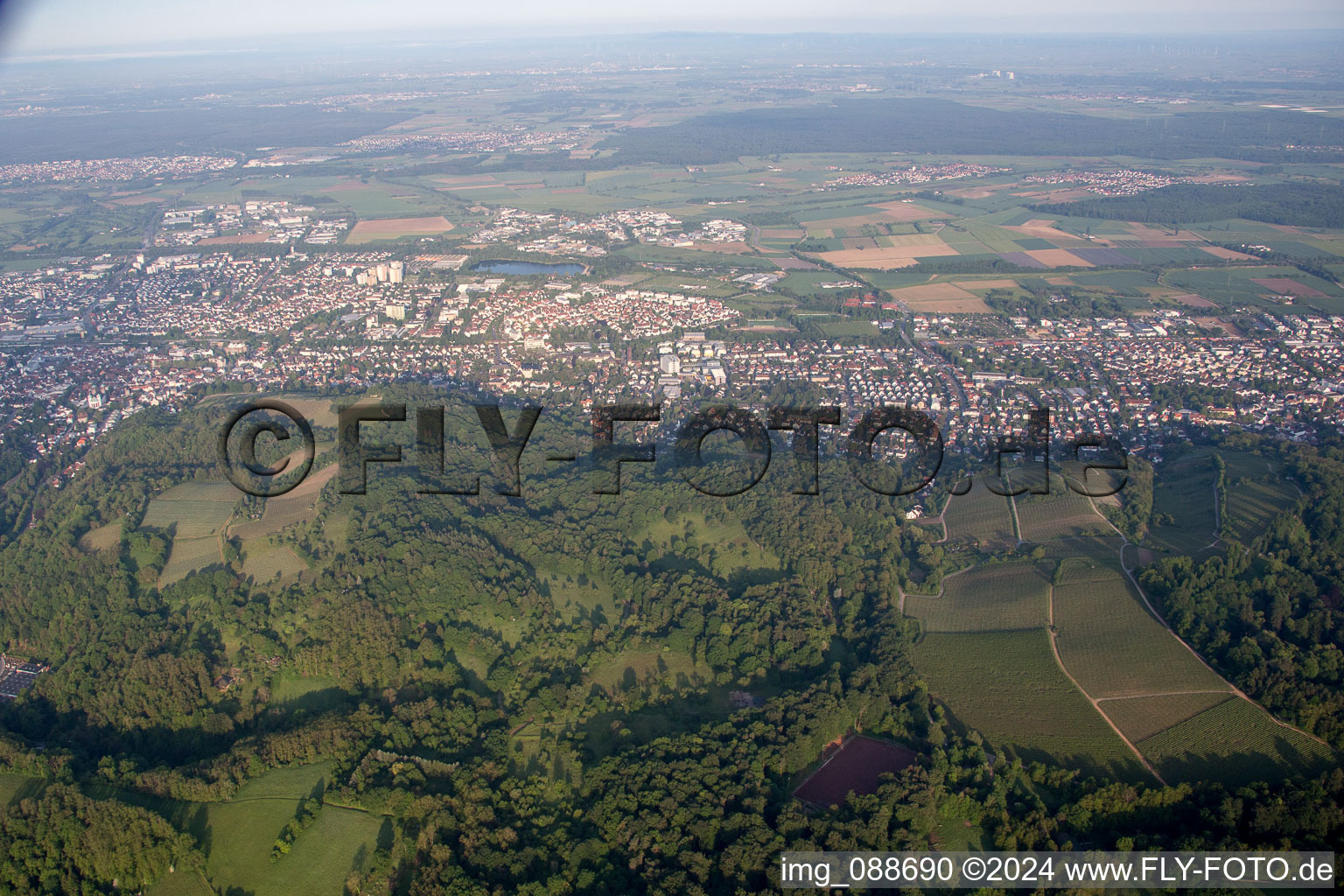 Aerial view of From the east in the district Auerbach in Bensheim in the state Hesse, Germany