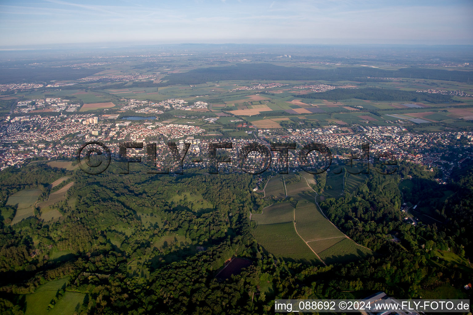 Oblique view of From the east in the district Auerbach in Bensheim in the state Hesse, Germany