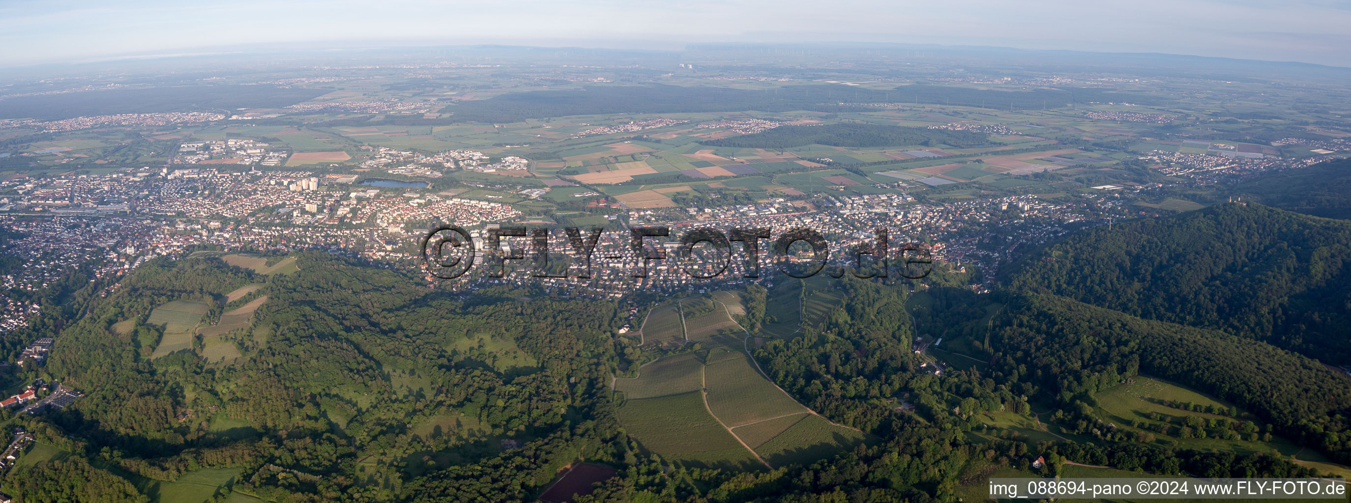 From the east in the district Auerbach in Bensheim in the state Hesse, Germany out of the air