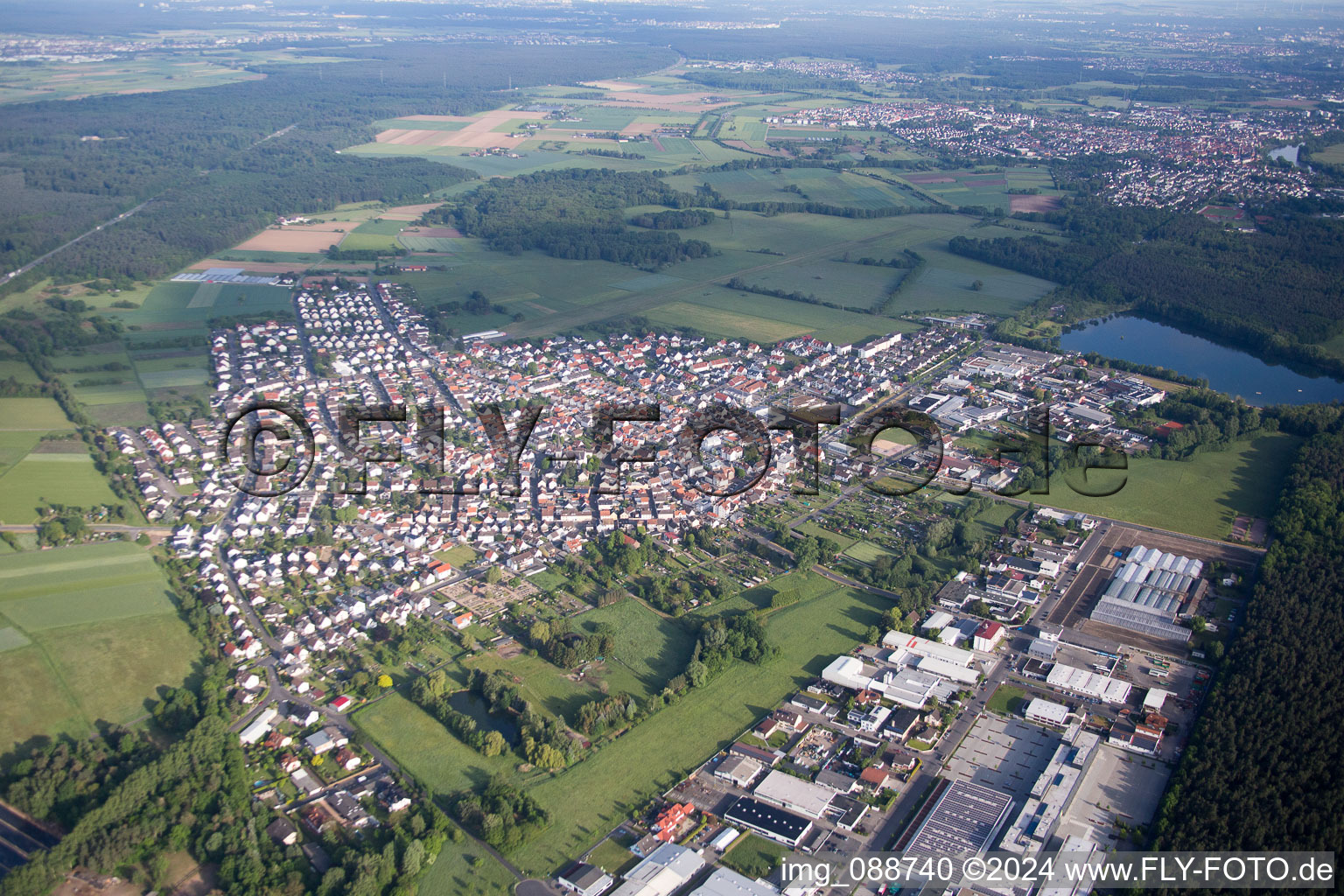 Aerial view of District Zellhausen in Mainhausen in the state Hesse, Germany