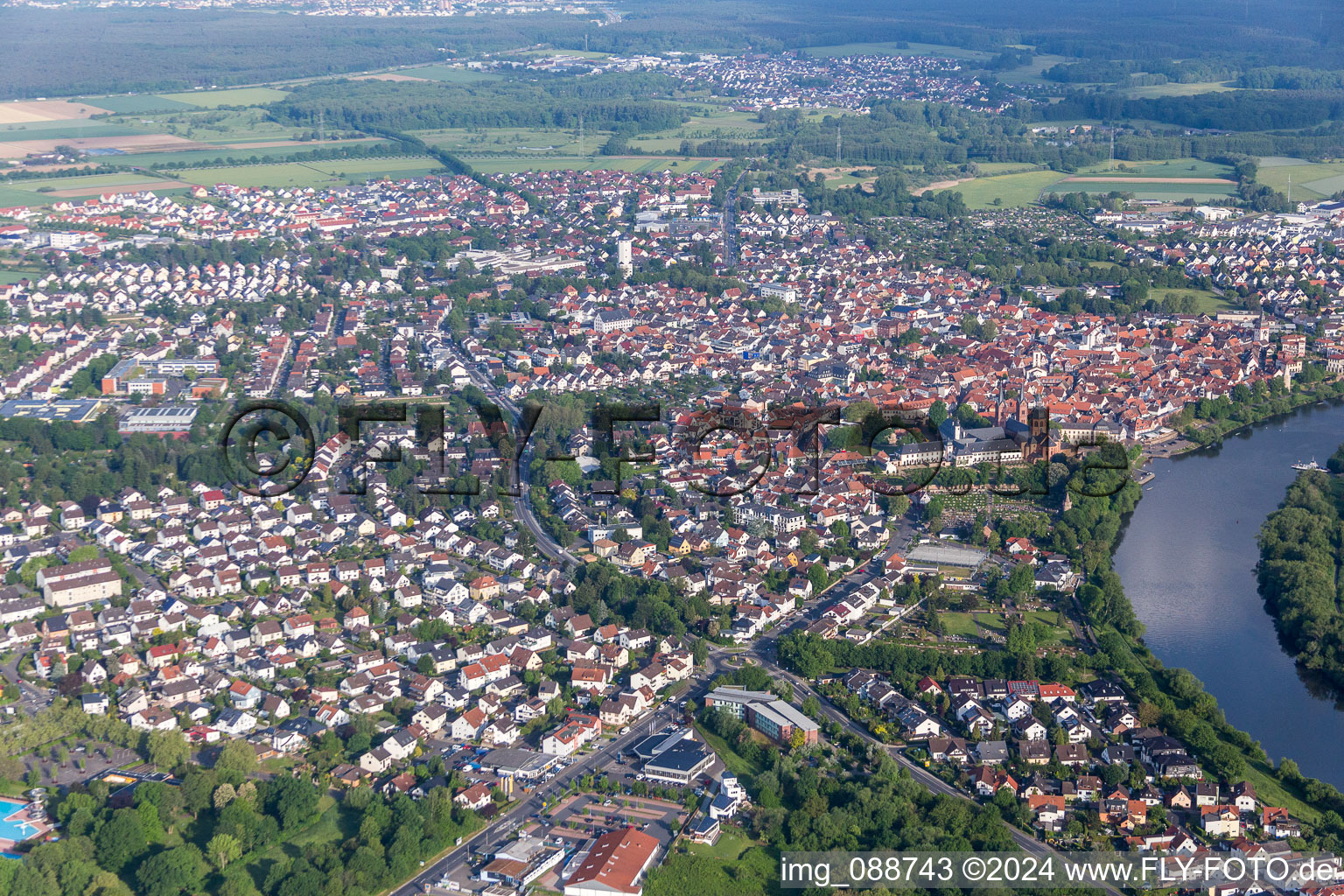 Town on the banks of the river of the Main river in Seligenstadt in the state Hesse, Germany