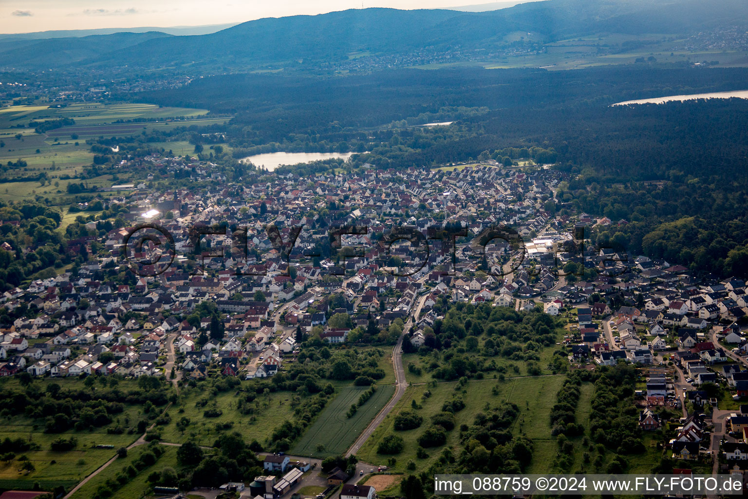 Aerial view of Kahl am Main in the state Bavaria, Germany