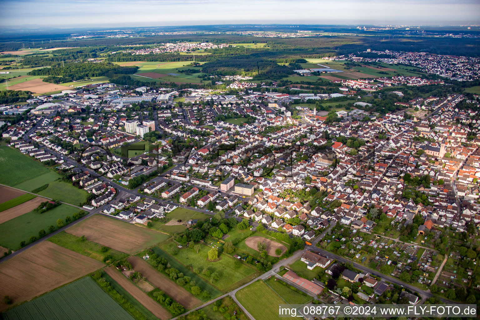 Aerial view of District Klein-Krotzenburg in Hainburg in the state Hesse, Germany