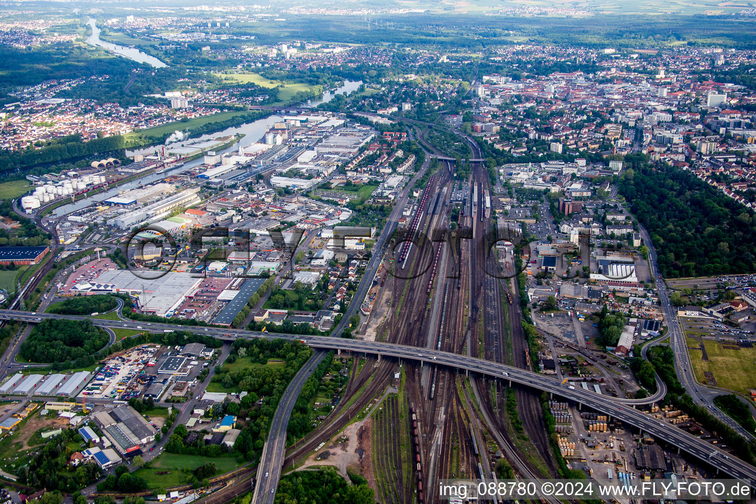 Track progress and building of the main station of the railway in Hanau in the state Hesse, Germany