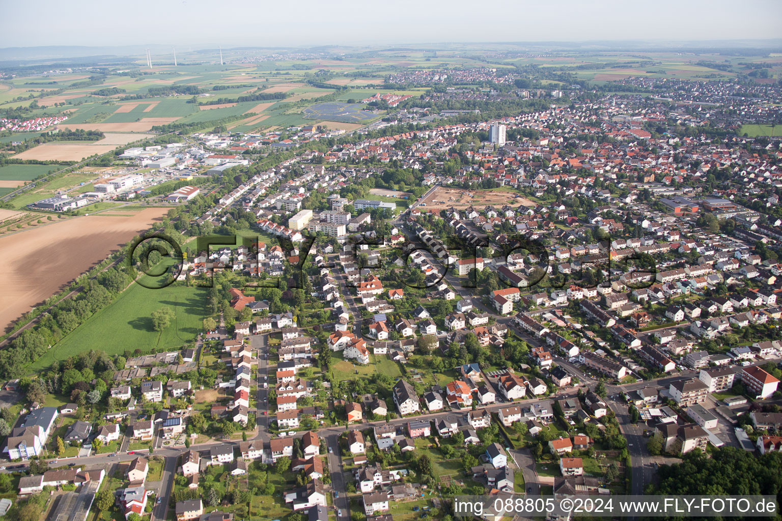 Aerial view of Bruchköbel in the state Hesse, Germany