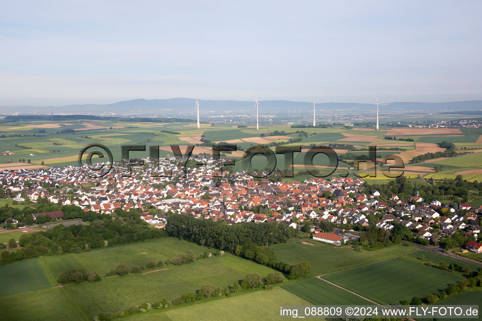 Bruchköbel in the state Hesse, Germany from above