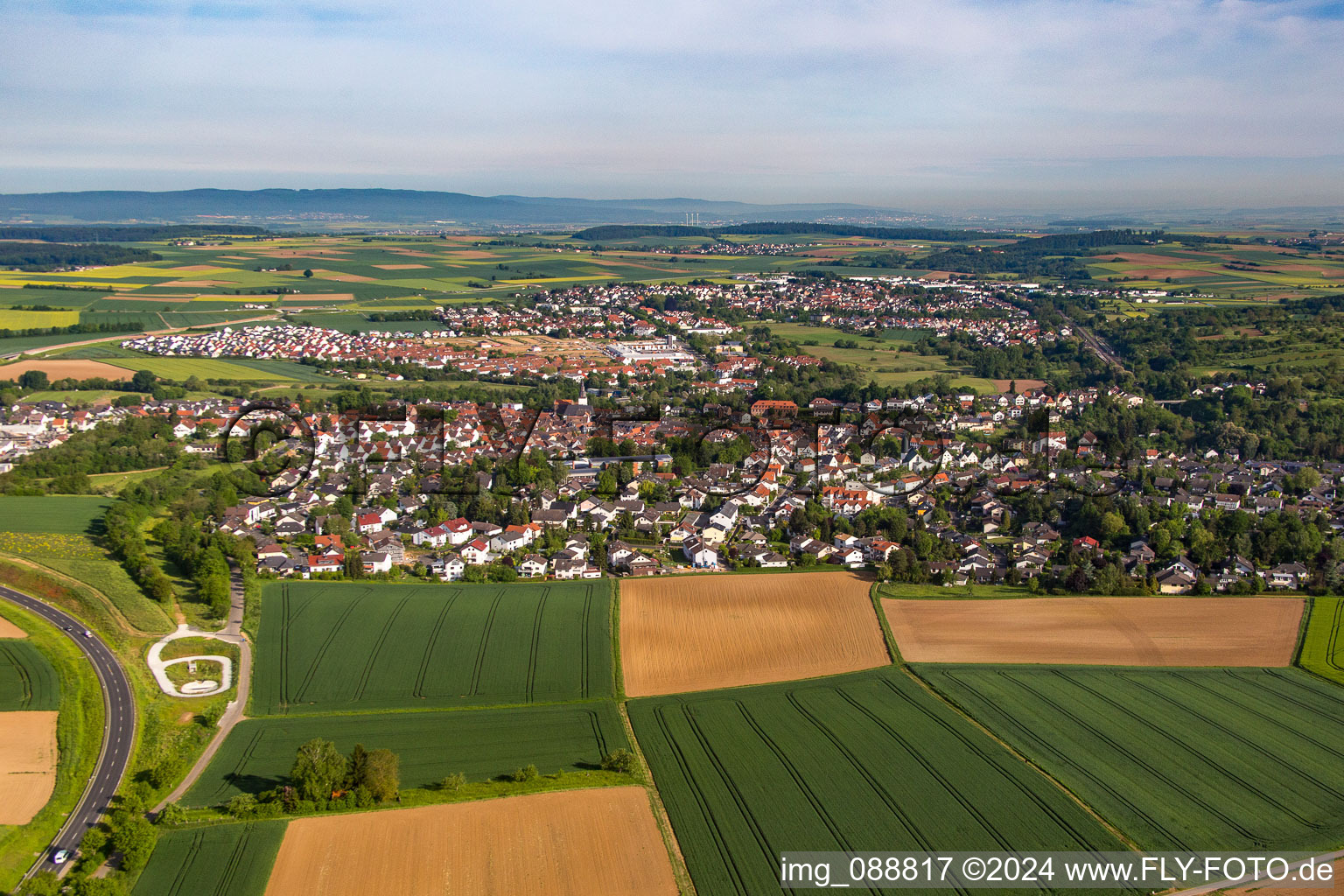 Aerial view of District Windecken in Nidderau in the state Hesse, Germany