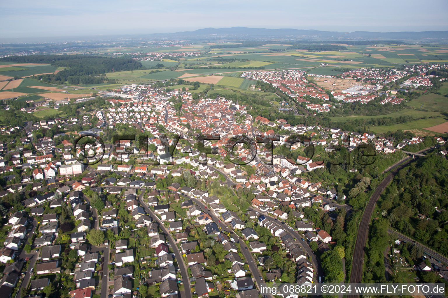 Oblique view of District Windecken in Nidderau in the state Hesse, Germany