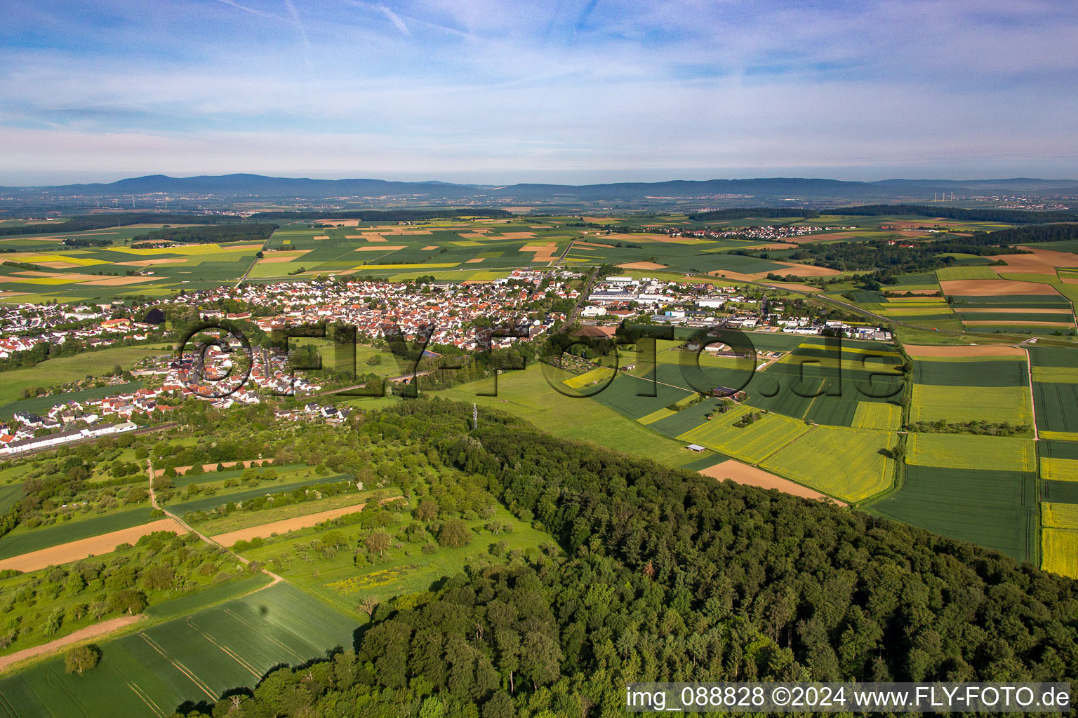 Aerial view of District Heldenbergen in Nidderau in the state Hesse, Germany