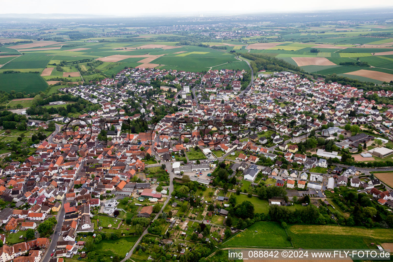 Town View of the streets and houses of the residential areas in the district Ostheim in Nidderau in the state Hesse, Germany