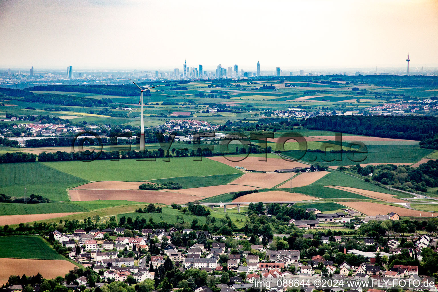 Aerial view of Frankfurt am Main in the district Heldenbergen in Nidderau in the state Hesse, Germany