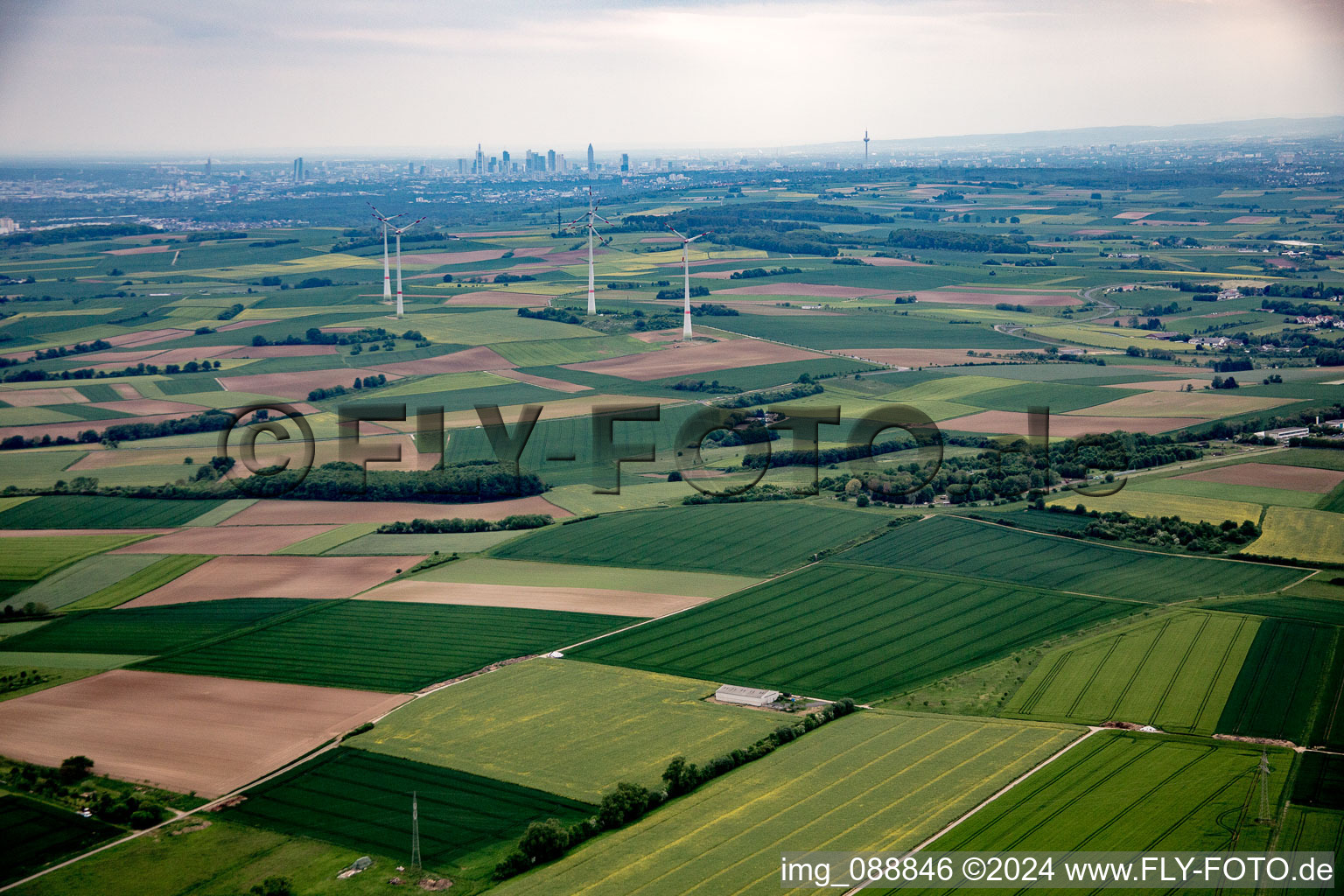 Aerial view of Frankfurt from the northeast in the district Kilianstädten in Schöneck in the state Hesse, Germany