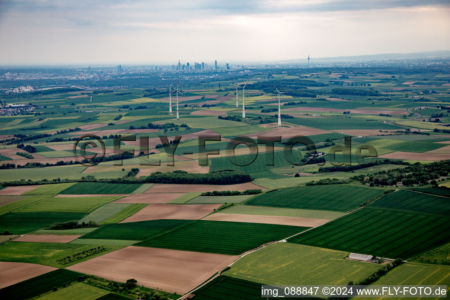 Aerial photograpy of Frankfurt from the northeast in the district Kilianstädten in Schöneck in the state Hesse, Germany