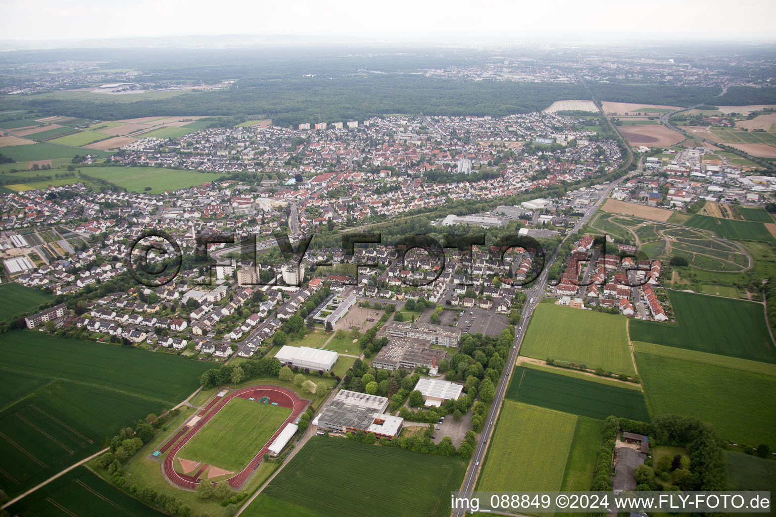 Bruchköbel in the state Hesse, Germany seen from above