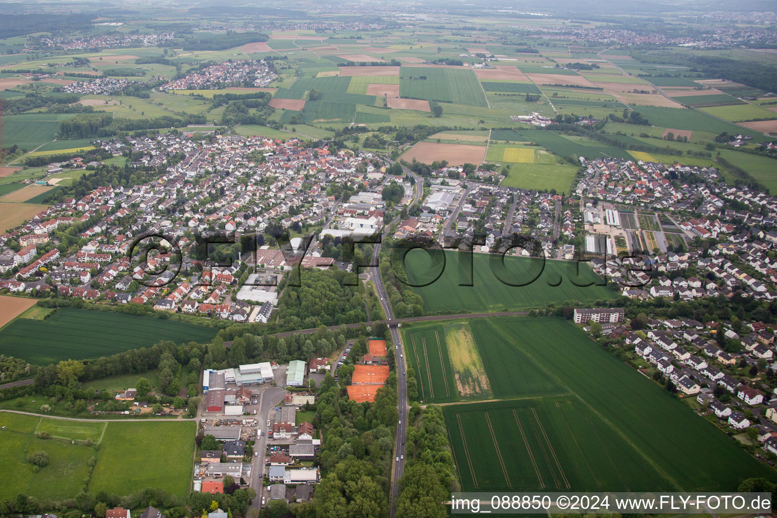 Bruchköbel in the state Hesse, Germany from the plane