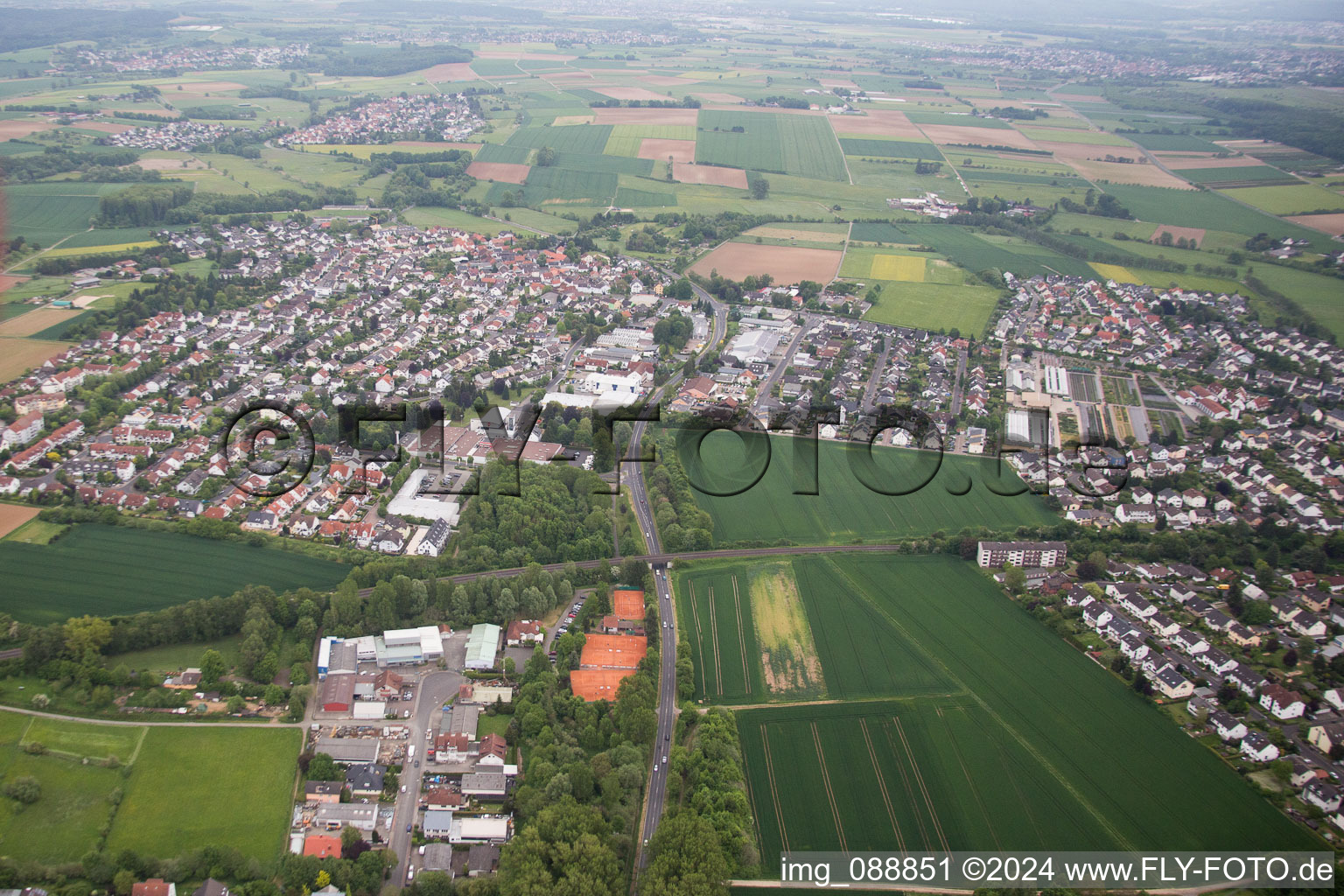 Bird's eye view of Bruchköbel in the state Hesse, Germany