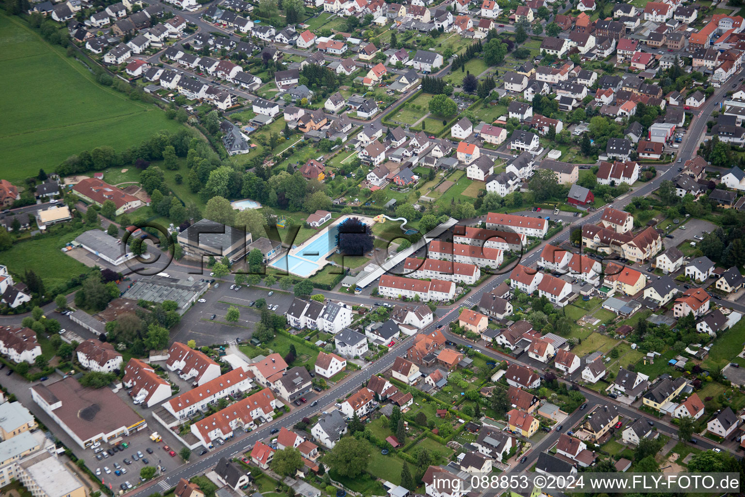 Drone recording of Bruchköbel in the state Hesse, Germany