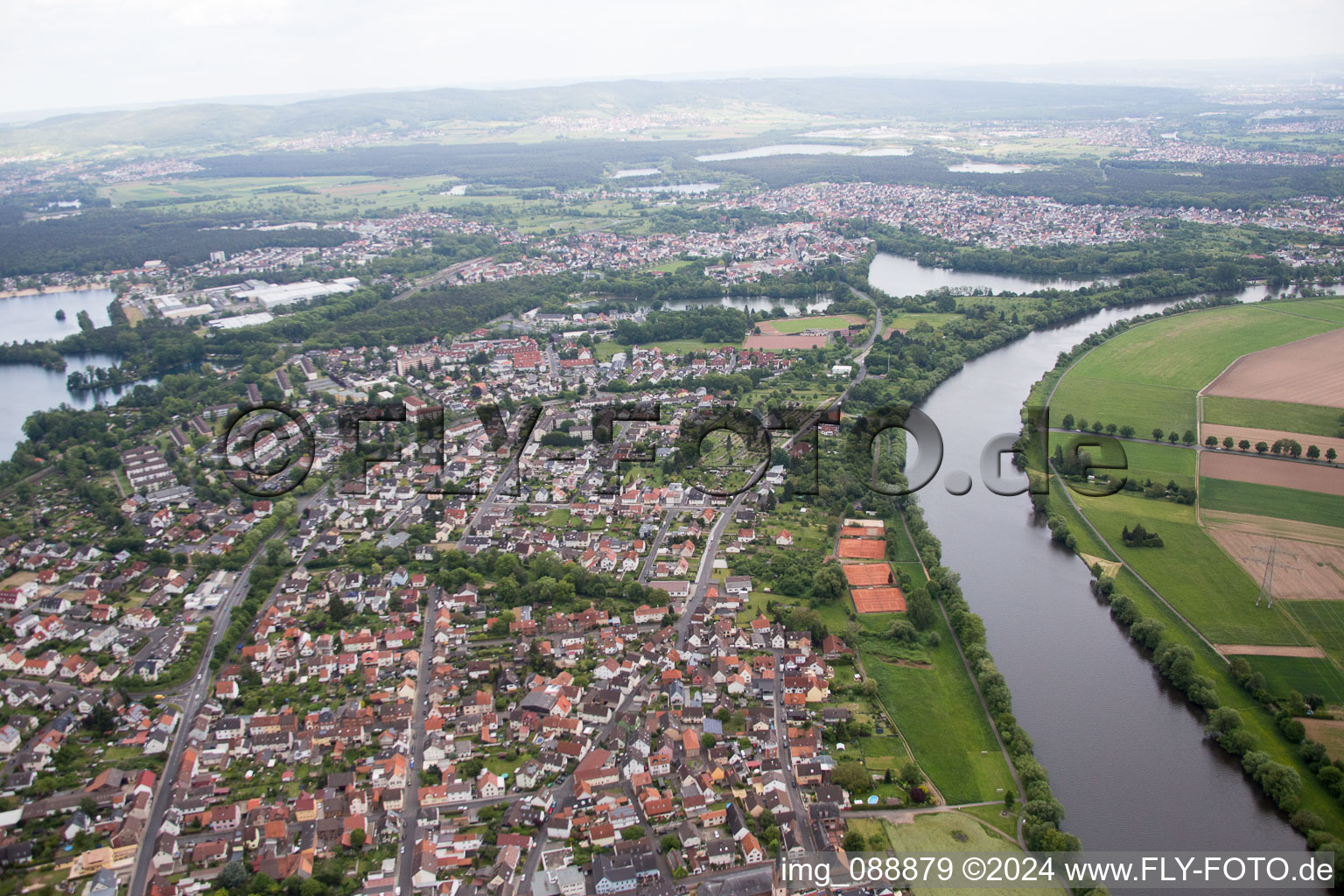 Oblique view of Großkrotzenburg in the state Hesse, Germany