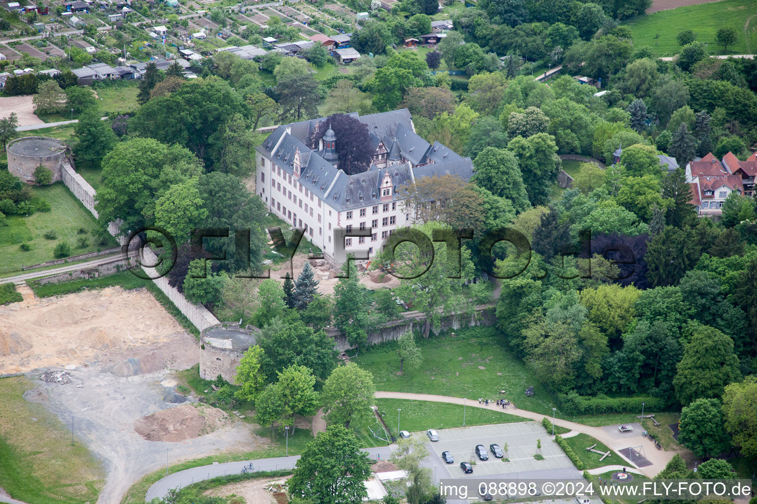 Aerial view of Castle Babenhausen in Babenhausen in the state Hesse, Germany